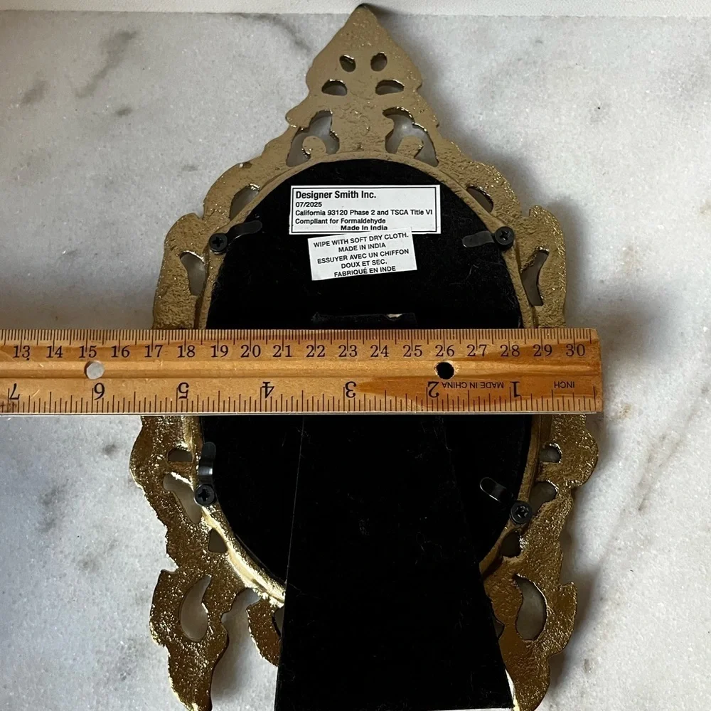 Ornate Vanity Mirror Oval metal Frame Scrollwork Tabletop Stand..